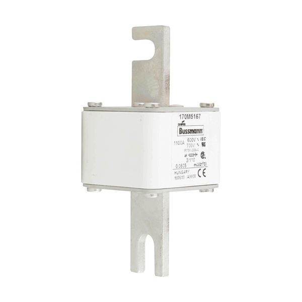 Fuse-link, high speed, 1100 A, AC 600 V, DIN 2, 61 x 61 x 108 mm, aR, DIN, IEC, single indicator, 110 mm centres image 12