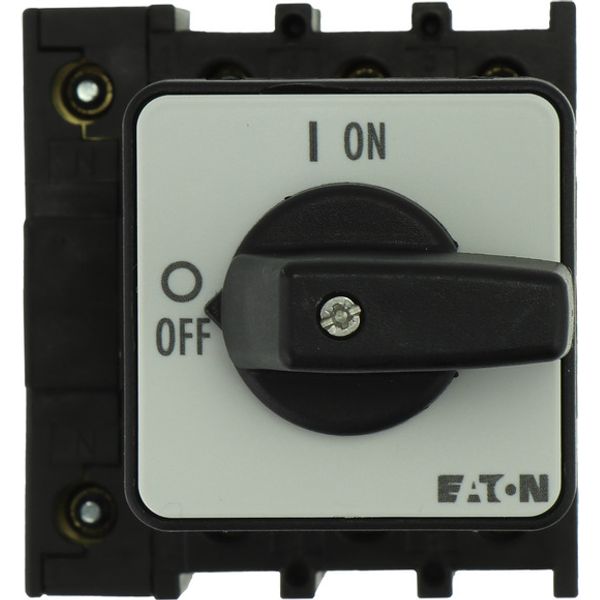 On-Off switch, P1, 40 A, centre mounting, 3 pole + N, with black thumb grip and front plate image 1