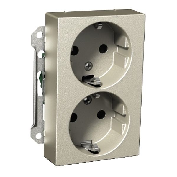 Exxact double socket-outlet centre-plate high earthed screwless metallic image 2