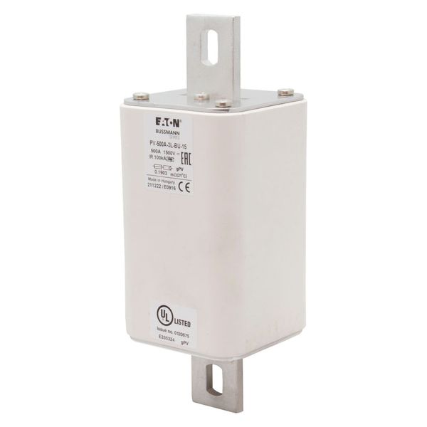 Fuse-link, high speed, 500 A, DC 1500 V, 3L, 75 x 205 mm, gPV, IEC, UL, without indicator, bolted contacts image 2