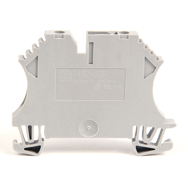 Allen-Bradley, 1492-J IEC Terminal Block, One-Circuit Feed-Through Block, 2.5 mm (# 24 AWG - # 12 AWG), Selectable component plug-in device, Gray (Standard), image 1