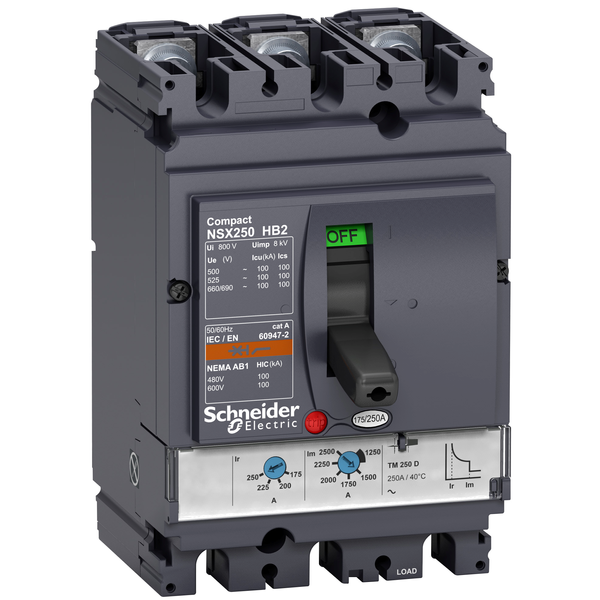 circuit breaker ComPact NSX100HB2, 100 kA at 690 VAC, TMD trip unit 80 A, 3 poles 3d image 3