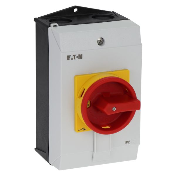 Main switch, P1, 40 A, surface mounting, 3 pole + N, Emergency switching off function, With red rotary handle and yellow locking ring, Lockable in the image 10