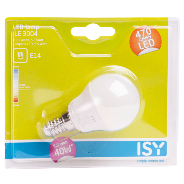 LED Bulb E14 5.5W P45 2700K 470lm FR ISY image 1