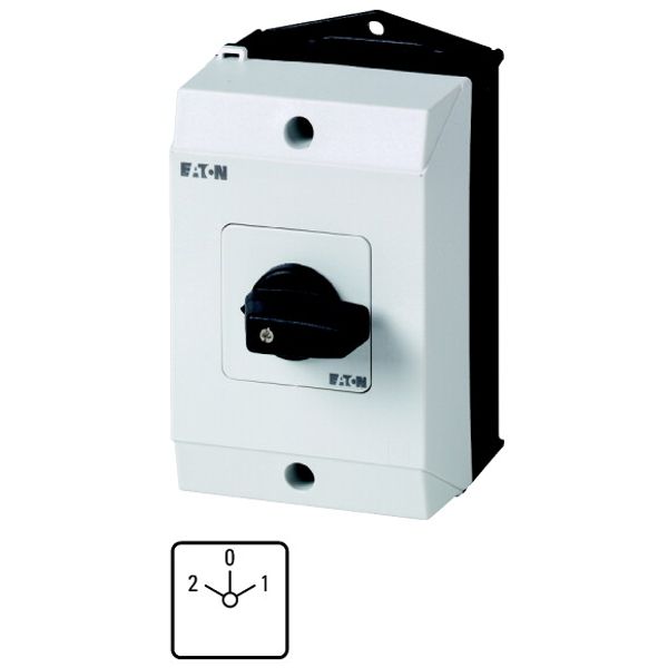 Reversing switches, T3, 32 A, surface mounting, 3 contact unit(s), Contacts: 6, 60 °, maintained, With 0 (Off) position, 2-0-1, SOND 30, Design number image 1