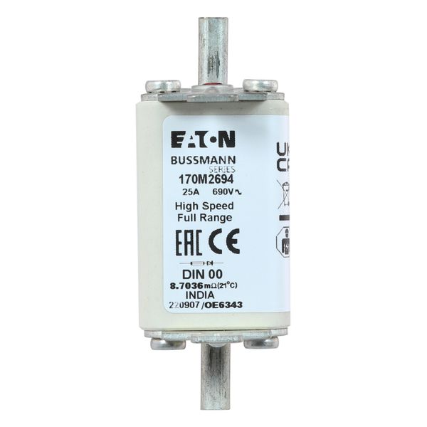 Fuse-link, high speed, 25 A, AC 690 V, DIN 00, 30 x 60 x 79 mm, gR, DIN, IEC, single indicator image 23