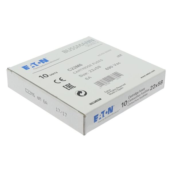 Fuse-link, LV, 6 A, AC 690 V, 22 x 58 mm, aM, IEC image 12