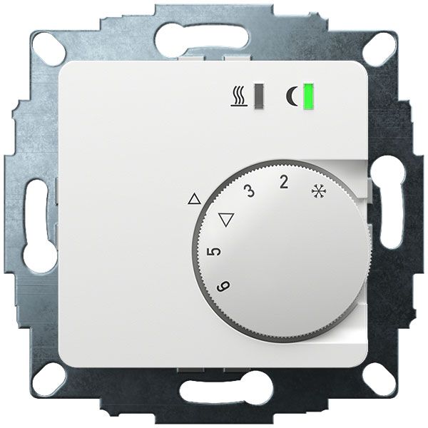 UP room controller, RAL9016 glossy 50x50, 5-30C, AC 230V, triac output, switchable 5 actuators each 3W, change-over input, TA 3.5K, LED displays image 2