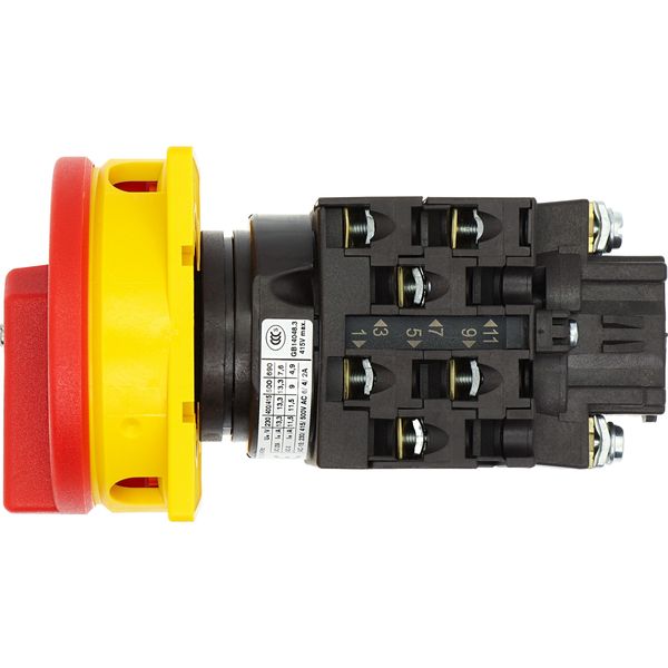 Main switch, T0, 20 A, flush mounting, 3 contact unit(s), 3 pole, 2 N/O, 1 N/C, Emergency switching off function, With red rotary handle and yellow lo image 17