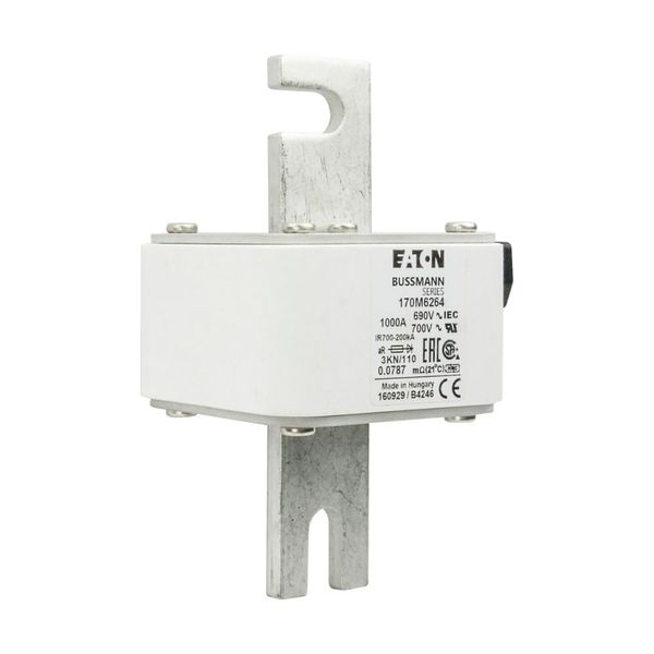 Fuse-link, high speed, 1000 A, AC 690 V, DIN 3, 76 x 92 x 139 mm, aR, DIN, IEC, single indicator image 15