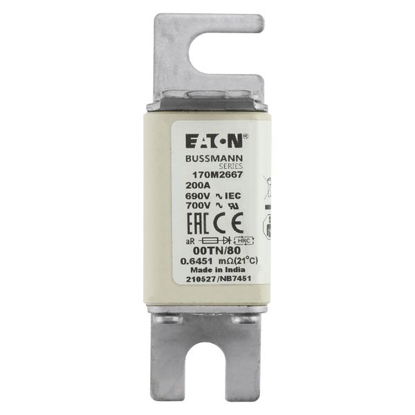 Fuse-link, high speed, 200 A, AC 690 V, DIN 00, aR, DIN, IEC, single indicator, live gripping lugs image 17