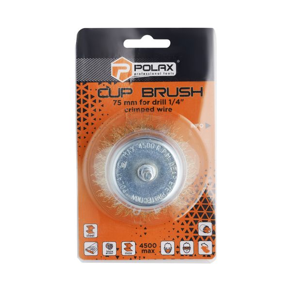 Cup brush for drill  1/4",75mm (crimped wire) image 2