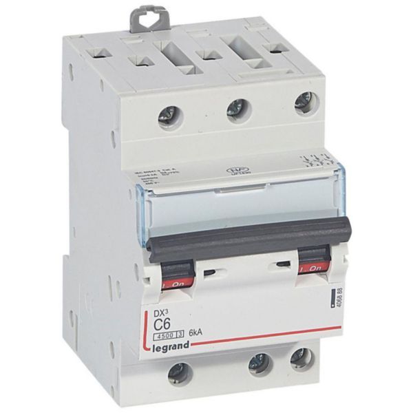 Circuit breaker DX³4500 6kA high inlet and low outlet via screw terminal - three-pole 400V~ 6A curve C - 3 modules image 1