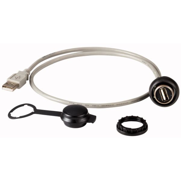 Bulkhead interface, 0.6 m, Prefabricated cable with permanently connected USB 3.0 Type A plug, Bezel: black image 1