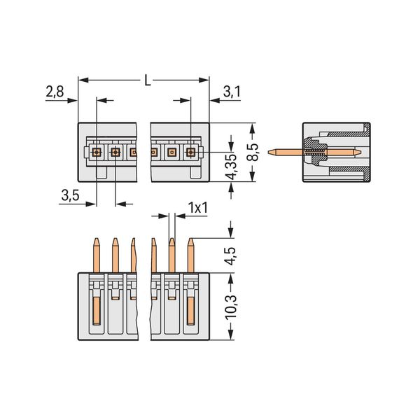 THT male header 1.0 x 1.0 mm solder pin straight light gray image 3