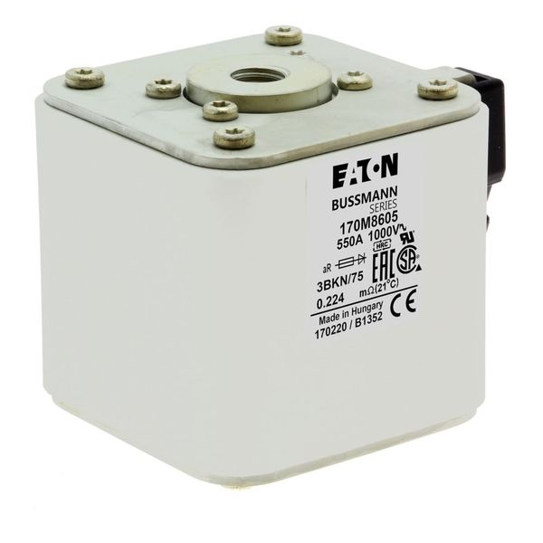 Fuse-link, high speed, 550 A, AC 1000 V, size 3, 74 x 92 x 76 mm, aR, IEC, UL, single indicator image 5