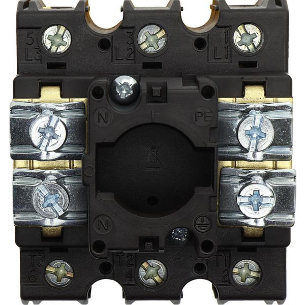 Main switch, P3, 100 A, flush mounting, 3 pole, Emergency switching off function, With red rotary handle and yellow locking ring, Lockable in the 0 (O image 14