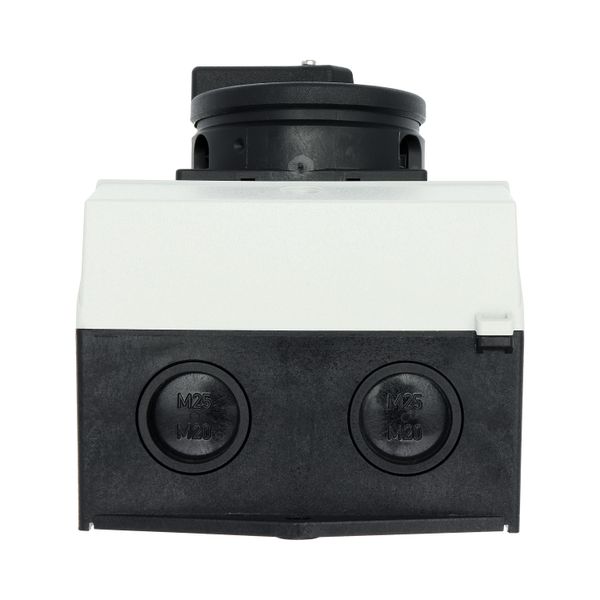 Main switch, P1, 25 A, surface mounting, 3 pole, 1 N/O, 1 N/C, STOP function, With black rotary handle and locking ring, Lockable in the 0 (Off) posit image 55