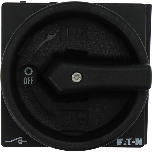 Main switch, P1, 40 A, rear mounting, 3 pole, 1 N/O, 1 N/C, STOP function, With black rotary handle and locking ring, Lockable in the 0 (Off) position image 1