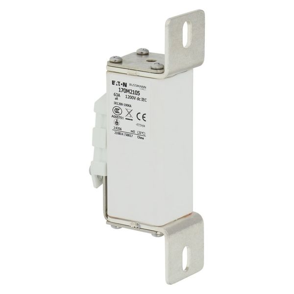 Fuse-link, high speed, 63 A, DC 1200 V, compact size 1, 39 x 66 x 164 mm, aR, IEC, single indicator image 12