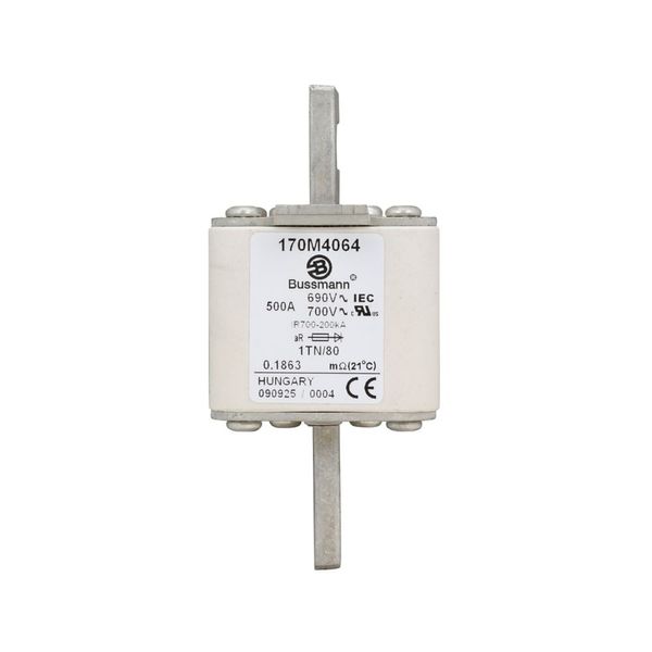 Fuse-link, high speed, 500 A, AC 690 V, DIN 1, 53 x 66 x 108 mm, aR, DIN, IEC, single indicator image 11