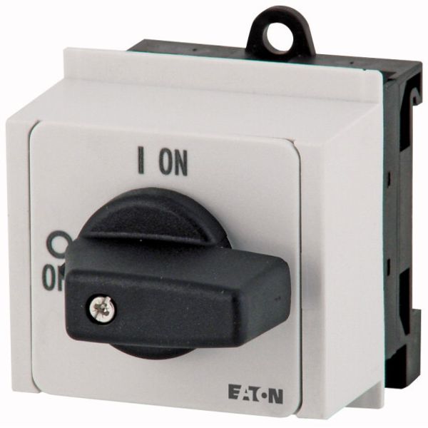 On-Off switch, P1, 32 A, service distribution board mounting, 3 pole + N, 1 N/O, 1 N/C, with black thumb grip and front plate image 1