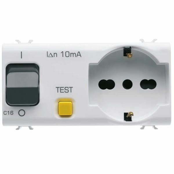 INTERLOCKED SWITCHED SOCKET-OUTLET - 2P+E 16A P40 - WITH RESIDUAL CURRENT CIRCUIT BREAKER  1P+N 16A - 230Vac - 4 MODULES - GLOSSY WHITE - CHORUSMART image 2