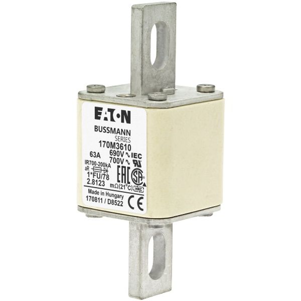 Fuse-link, high speed, 63 A, AC 690 V, compact size 1, 45 x 45 x 110 mm, aR, IEC, UL image 3