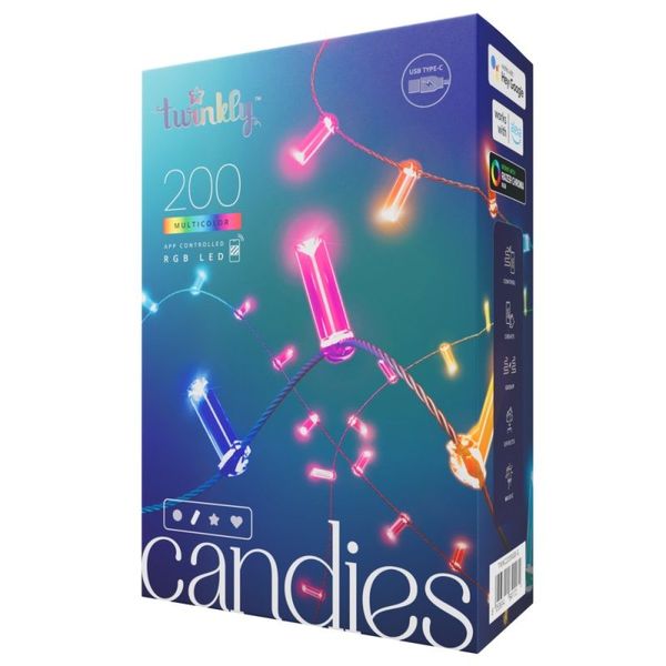 Twinkly Candies – 200 Candle-shaped RGB LEDs, Green Wire, USB-C image 1