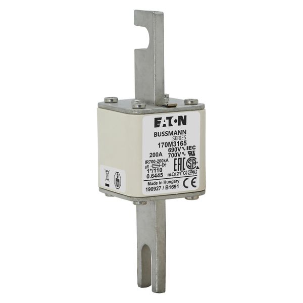 Fuse-link, high speed, 200 A, AC 690 V, compact size 1, 45 x 45 x 134 mm, aR, DIN, IEC, single indicator image 15