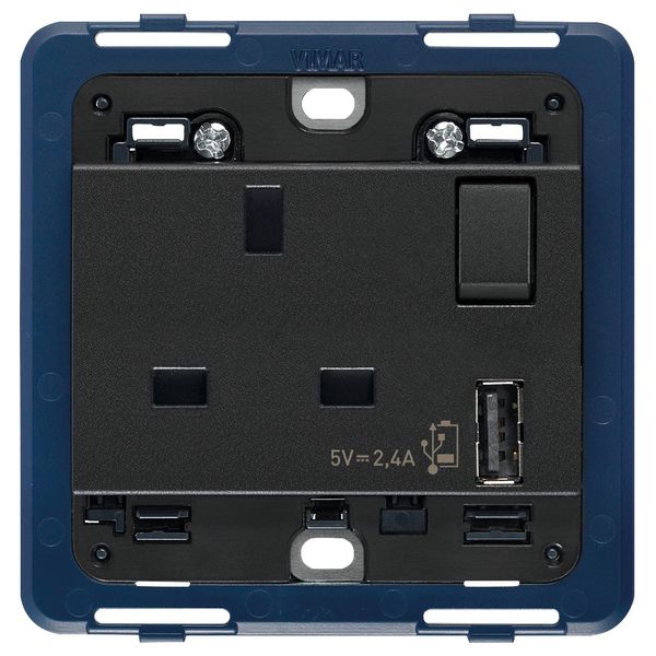 2P+E 13A BS socket+switch+A-USB grey image 1