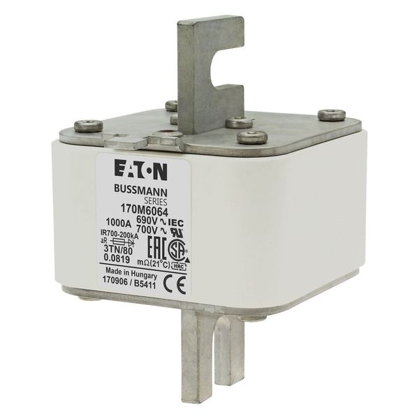 Fuse-link, high speed, 1000 A, AC 690 V, DIN 3, 76 x 90 x 109 mm, aR, DIN, IEC, single indicator image 6