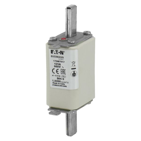 Fuse-link, high speed, 125 A, AC 660 V, DIN 0, aR, DIN, IEC, single indicator, live gripping lugs image 18