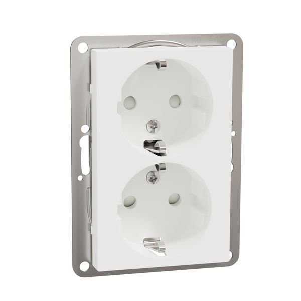 Exxact double socket-outlet centre-plate low earthed screwless white image 3