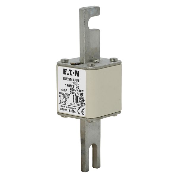 Fuse-link, high speed, 450 A, AC 690 V, compact size 1, 45 x 45 x 134 mm, aR, DIN, IEC, single indicator image 2