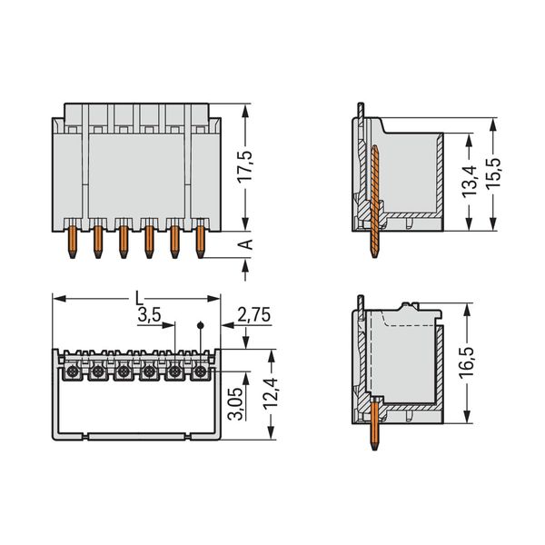 2091-1406 THT male header; 1.0 mm Ø solder pin; straight image 3