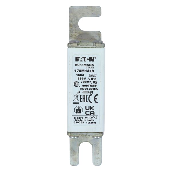 Fuse-link, high speed, 160 A, AC 690 V, DIN 000, aR, DIN, IEC, single indicator, live gripping lugs image 10