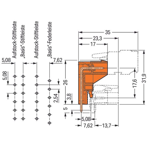 THT male header for double-deck assembly 1.0 x 1.0 mm solder pin angle image 1