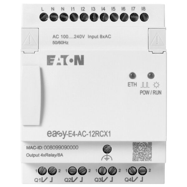 Control relays, easyE4 (expandable, Ethernet), 100 - 240 V AC, 110 - 220 V DC (cULus: 100 - 110 V DC), Inputs Digital: 8, screw terminal image 1