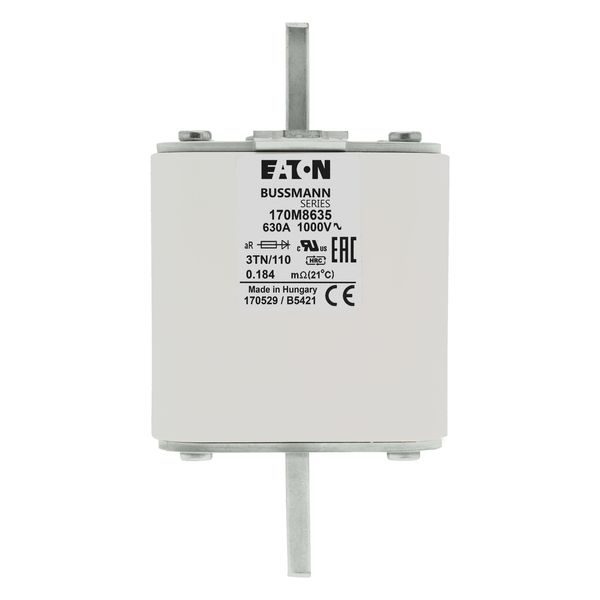 Fuse-link, high speed, 630 A, AC 1000 V, DIN 3, 74 x 90 x 139 mm, aR, DIN, IEC, single indicator image 10