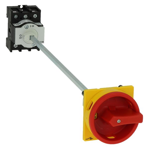 Main switch, P1, 40 A, rear mounting, 3 pole, Emergency switching off function, With red rotary handle and yellow locking ring, Lockable in the 0 (Off image 10