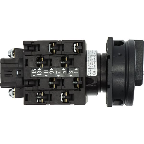 Main switch, T3, 32 A, flush mounting, 4 contact unit(s), 6 pole, 1 N/O, 1 N/C, STOP function, With black rotary handle and locking ring, Lockable in image 39