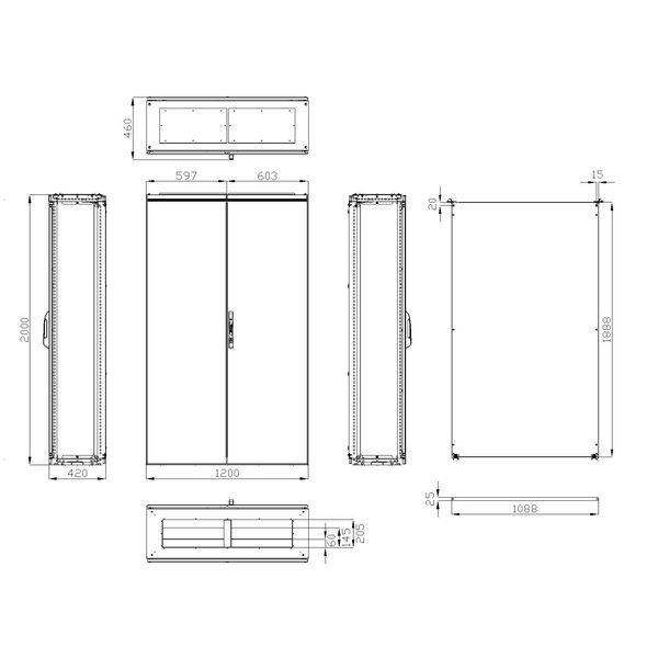 Compact enclosure 2 door IP54 H=2000 W=1200 D=400 mm image 3