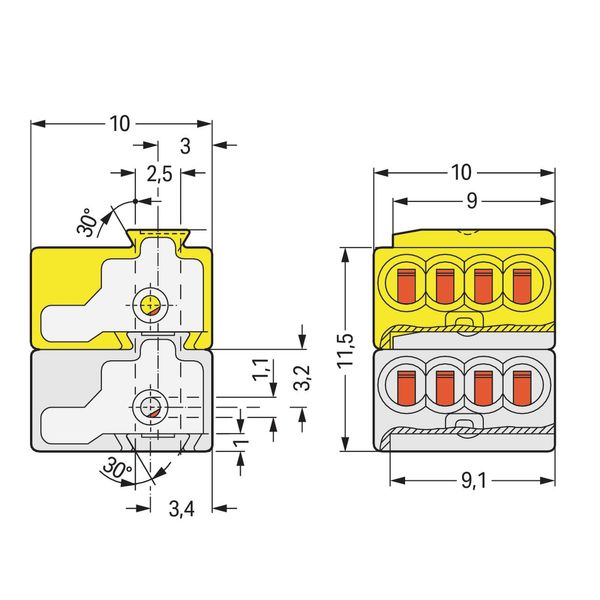 4-conductor modular PCB connector PUSH WIRE® 0.8 mm Ø light gray/yello image 4