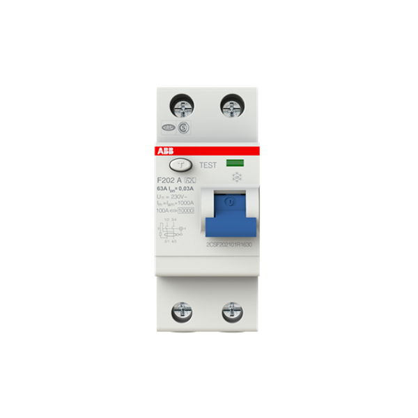 F202 A-63/0.03 Residual Current Circuit Breaker 2P A type 30 mA image 1