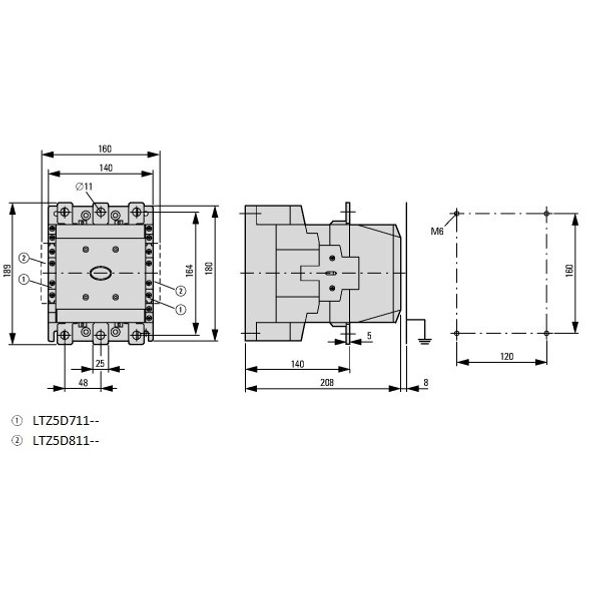 Contactor 160kW/400V/300A, 2 NO + 2 NC, coil 230VAC image 2