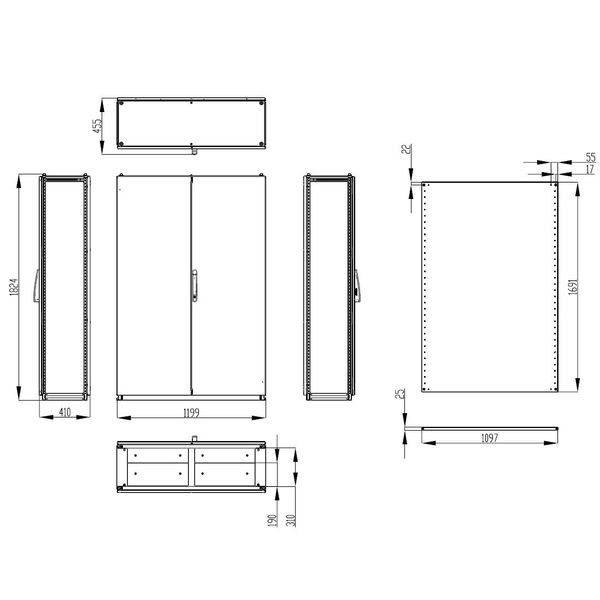 Modular enclosure 2 door IP55 H=1800 W=1200 D=400 mm image 2