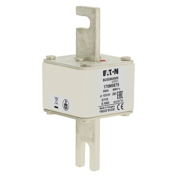 Fuse-link, high speed, 800 A, AC 690 V, size 2, 61 x 75 x 140 mm, aR, DIN, IEC, single indicator image 15