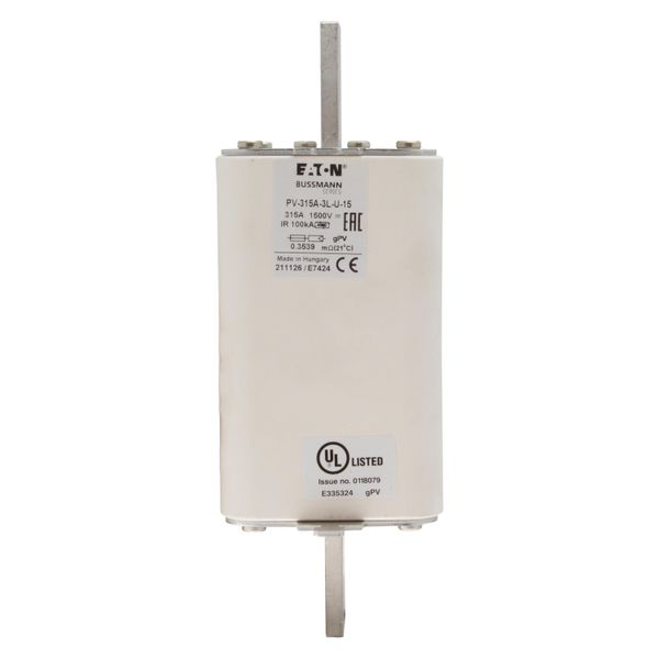 Fuse-link, high speed, 315 A, DC 1500 V, 3L, 75 x 205 mm, gPV, IEC, UL, without indicator image 4