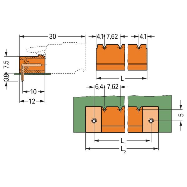 THT male header 1.0 x 1.0 mm solder pin angled orange image 2